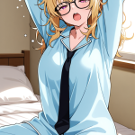 【エロ画像】金髪お団子グラマラス×寝起き・パジャマ_AI_アニメエロ画像