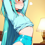 【エロ画像】水色セミロング巨乳むっちり×貧乳・微乳_AI_アニメエロ画像