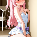 【エロ画像】桜色ハーフアップスレンダー×オナニー・自慰_AI_アニメエロ画像