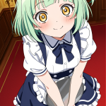 【エロ画像】緑髪刈り上げショート貧乳小柄×メイド服_AI_アニメエロ画像
