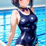 【エロ画像】黒紫グラデボブグラマラス×スクール水着_AI_アニメエロ画像