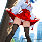 【エロ画像】青髪アップスタイル巨乳×野外露出_AI_アニメエロ画像