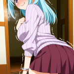 【エロ画像】水色髪ハーフアップ巨乳×美少女エロ_AI_アニメエロ画像