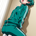 【エロ画像】緑髪くせ毛ショートむっちり×アヘ顔・イキ顔_AI_アニメエロ画像