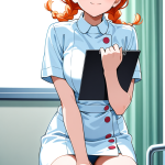 【エロ画像】オレンジ三つ編み巨乳スレンダー×ナース服_AI_アニメエロ画像