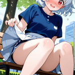【エロ画像】白髪ショートむっちり×野外露出_AI_アニメエロ画像