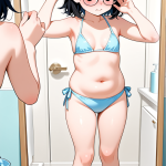 【エロ画像】黒青グラデハーフアップむっちり×鏡越し_AI_アニメエロ画像