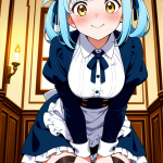 【エロ画像】青髪アップ巨乳スレンダー×メイド服_AI_アニメエロ画像