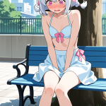 【エロ画像】白髪ツインおさげ巨乳×野外露出_AI_アニメエロ画像