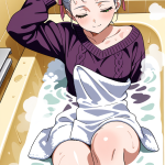 【エロ画像】銀髪お団子巨乳×お風呂・入浴_AI_アニメエロ画像