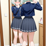 【エロ画像】白髪外ハネボブ貧乳小柄×鏡越し_AI_アニメエロ画像