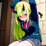 【エロ画像】ライム色ロング巨乳×縛り・拘束_AI_アニメエロ画像