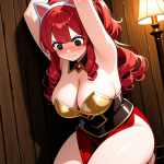 【エロ画像】赤髪ハーフアップ巨乳×手縛り・拘束_AI_アニメエロ画像