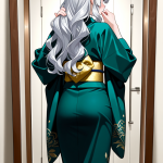 【エロ画像】銀髪ウェーブロング巨乳×鏡越し_AI_アニメエロ画像