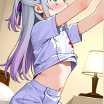 【エロ画像】黒青グラデーションハーフアップ×貧乳・微乳_AI_アニメエロ画像