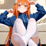 【エロ画像】黒青グラデーションロング細身×足コキ_AI_アニメエロ画像