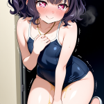 【エロ画像】黒紫ウェーブショート長身貧乳×おしっこ・放尿_AI_アニメエロ画像