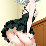 【エロ画像】白髪外ハネボブ貧乳小柄×母乳・ミルク_AI_アニメエロ画像