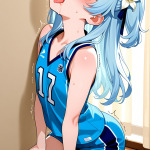 【エロ画像】水色ハーフアップ貧乳小柄×アヘ顔・イキ顔_AI_アニメエロ画像