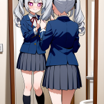 【エロ画像】銀髪ツインテールスレンダー×鏡越し_AI_アニメエロ画像