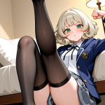 【エロ画像】プラチナ髪くせ毛ショート巨乳×足コキ_AI_アニメエロ画像