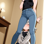 【エロ画像】グレー髪ハイポニーテール貧乳小×オナニー・自慰_AI_アニメエロ画像