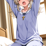 【エロ画像】プラチナツインテールむっちり×寝起き・パジャマ_AI_アニメエロ画像