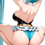 【エロ画像】水色刈り上げショート巨乳×バック・後背位_AI_アニメエロ画像