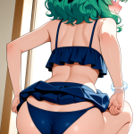【エロ画像】緑髪ハーフアップスレンダー×バック・後背位_AI_アニメエロ画像