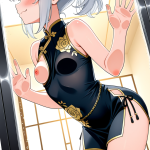 【エロ画像】銀髪ポニーテールロリ×ガラスおっぱい押し付け_AI_アニメエロ画像