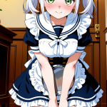 【エロ画像】白髪ツインテールグラマラス×メイド服_AI_アニメエロ画像