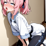 【エロ画像】ピンク髪ポニーテール高身長×アヘ顔・イキ顔_AI_アニメエロ画像