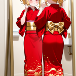 【エロ画像】金髪ポニーテールロリ×鏡越し_AI_アニメエロ画像