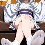 【エロ画像】グレー髪ハーフアップロリ体型×足コキ_AI_アニメエロ画像