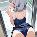 【エロ画像】銀髪ツインおさげロリ体型×ガラスお尻押し付け_AI_アニメエロ画像