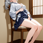 【エロ画像】グレー髪ショートむっちり浴衣×オナニー・自慰_AI_アニメエロ画像
