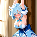 【エロ画像】青髪外ハネボブ巨乳×手縛り・拘束_AI_アニメエロ画像