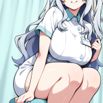 【エロ画像】銀髪ウェーブロング巨乳×ナース服_AI_アニメエロ画像