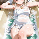 【エロ画像】プラチナ髪ロング天使系修道女×お風呂・入浴_AI_アニメエロ画像