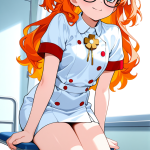 【エロ画像】オレンジセミロング巫女むっちり×ナース服_AI_アニメエロ画像