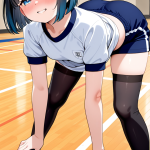 【エロ画像】黒青グラデーションボブむっちり×体操服・ブルマ_AI_アニメエロ画像
