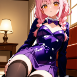 【エロ画像】ピンク髪ツインおさげスレンダー×ニーソ・絶対領域_AI_アニメエロ画像