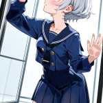 【エロ画像】銀髪くせ毛ショートロリ×ガラスおっぱい押し付け_AI_アニメエロ画像