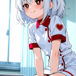 【エロ画像】白髪ハーフアップロリ体型×ナース服_AI_アニメエロ画像