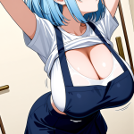 【エロ画像】青髪ショート貧乳長身×巨乳・爆乳_AI_アニメエロ画像