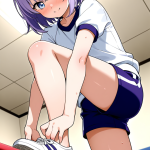 【エロ画像】紫髪サイドテール長身貧乳×体操服・ブルマ_AI_アニメエロ画像