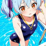 【エロ画像】水色ツインテール長身貧乳×スクール水着_AI_アニメエロ画像
