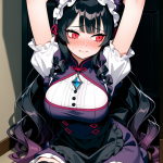 【エロ画像】黒髪ウェーブロング巨乳×手縛り・拘束_AI_アニメエロ画像
