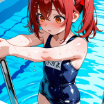 【エロ画像】赤髪ツインテールロリ×スクール水着_AI_アニメエロ画像