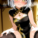 【エロ画像】グレー髪ショート細身優雅×おしっこ・放尿_AI_アニメエロ画像